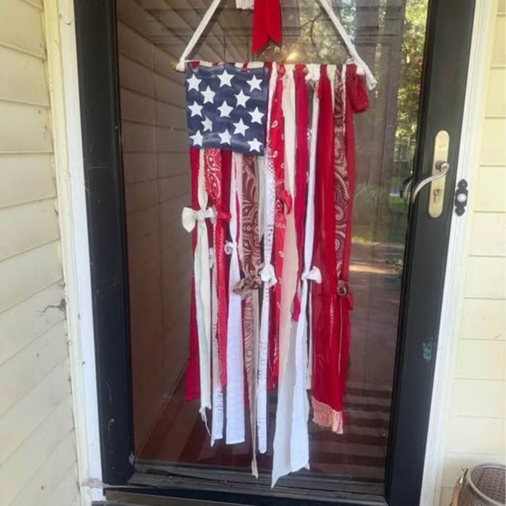 Boho rag tag American flag hanging decor